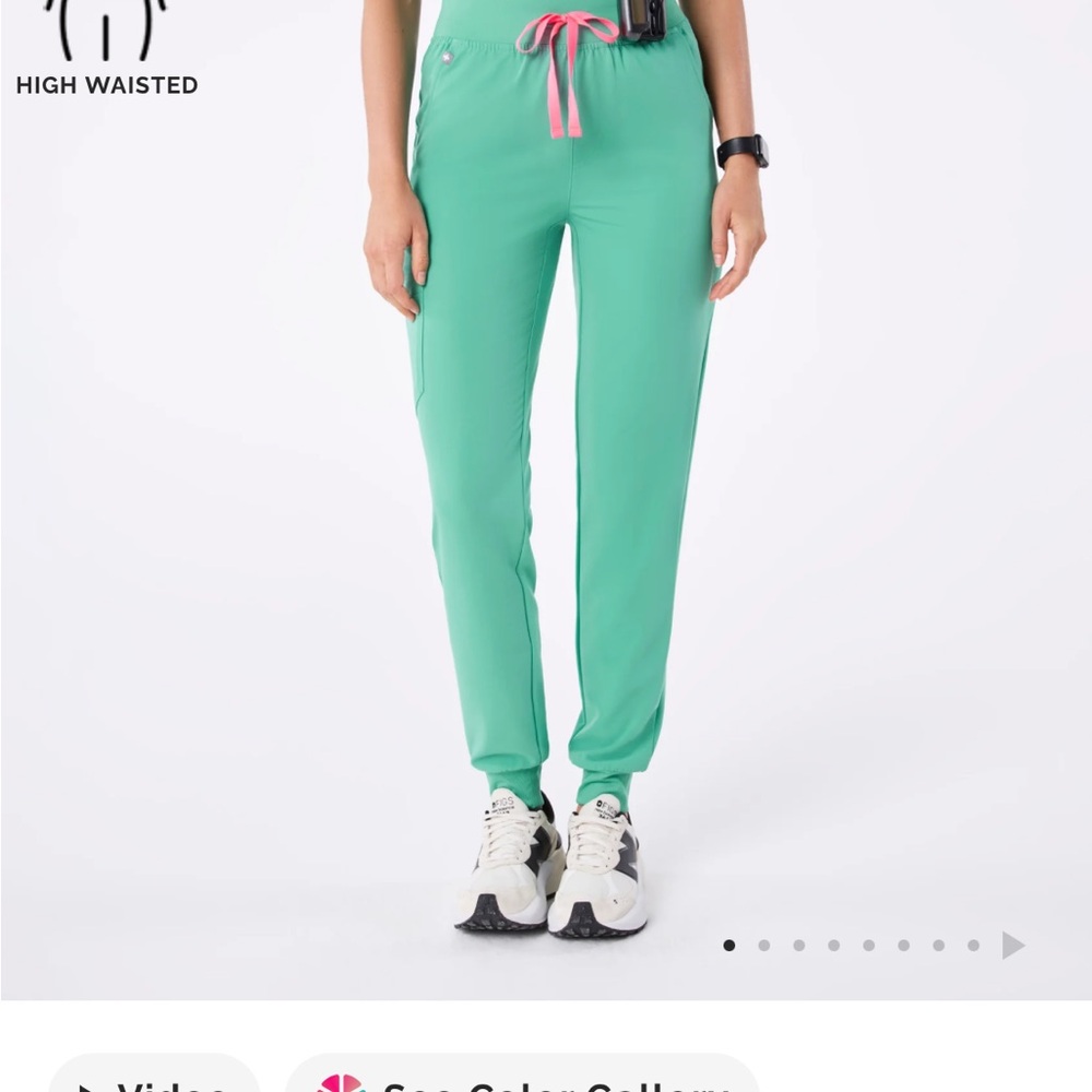 Figs High Waisted Zamora Jogger Scrub Pants Surgical Green Medium Minimal signs